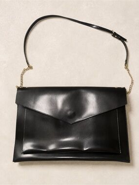 Glass Ladder & Co Megan Portfolio Clutch Black Vegan Leather with Chain